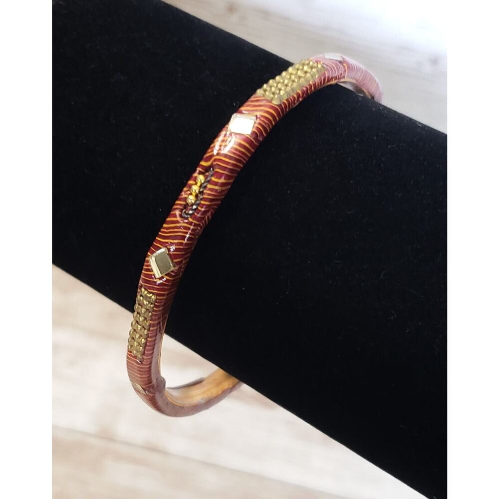 Vintage Bracelet / Bangle Red Brown Tone, Gold Tone with Metal Detail 7.25"